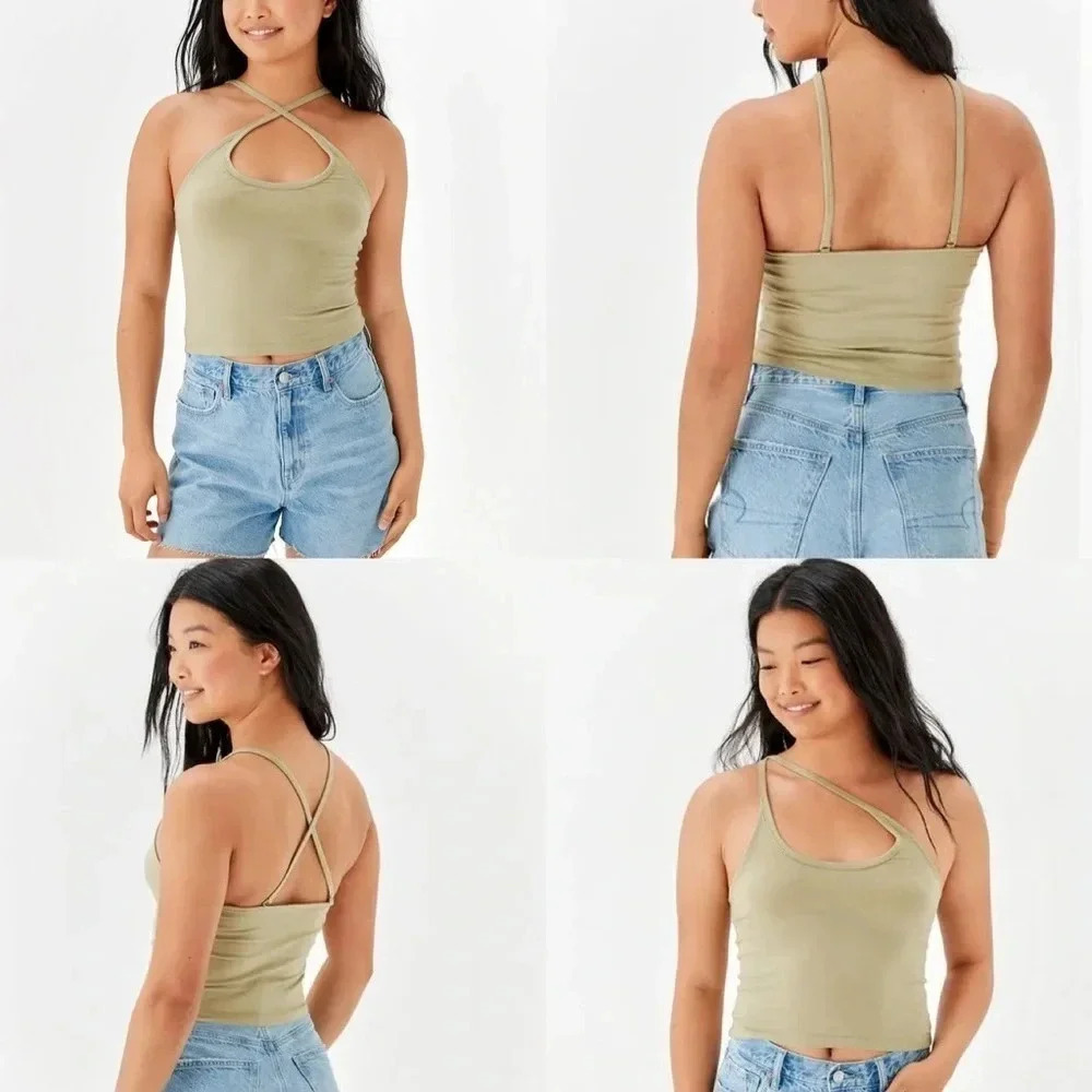Green Convertible Strap Cutout Y2K Cami Tank Top AEO Style Women’s Size Medium